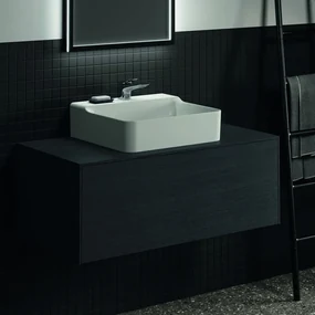 Dulap baza suspendat Ideal Standard Atelier Conca finisaj stejar inchis 1 sertar si blat cu decupaj central 100 cm