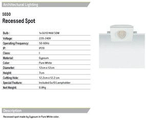 Spot incastrabil tavan Gypsum alb