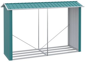 Outsunny Magazie de Depozitare a Buștenilor, Casă pentru Lemne de Foc din Otel Galvanizat cu Podea Înălțată, 240x86x160 cm, Verde | Aosom Romania