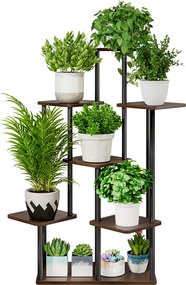 Suport de flori din metal, negru/lemn rustic, ADITE TIP 2