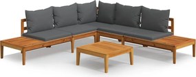 vidaXL Set mobilier grădină cu perne gri închis, 4 piese, lemn acacia