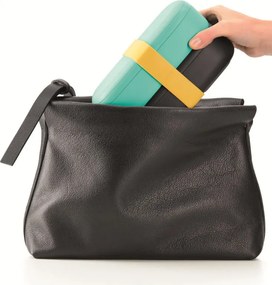 Set 2 cutii pentru alimente Lekue On The Go 1010220, 2x500 ml, Inchidere ermetica, Compartiment tacamuri, Supapa pentru cuptorul cu microunde, Turcoaz/ Negru