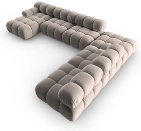 Colțar modular maro deschis cu tapițerie din catifea (cu colț pe partea dreaptă/în formă de "U") Bellis – Micadoni