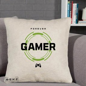 Perna Personalizata Forever Gamer, 40x40 cm, Bej Canapea, Husa Detasabila, Perna Inclusa, BEKZ®