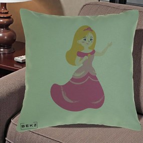 Perna Personalizata Printesa Roz cu Microfon, 40x40 cm, Verde, Husa Detasabila, Perna Inclusa, BEKZ®