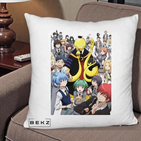 Perna Personalizata Assassination Classroom Grup Complet Anime, 40x40 cm, Alb Pufos, Husa Detasabila, Perna Inclusa, BEKZ®