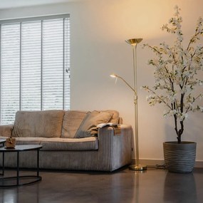 Lampă de podea modernă din alamă cu lampă de citit incluzând LED Dim to Warm - Diva