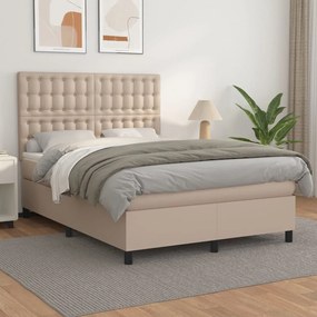 3142844 vidaXL Pat box spring cu saltea, cappuccino, 140x190cm piele ecologică