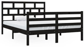 3101262 vidaXL Cadru de pat dublu, negru, 135x190 cm, lemn masiv