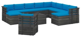 Set mobilier gradina paleti cu perne 12 piese lemn masiv pin Albastru deschis, 12