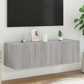 vidaXL Comodă TV de perete cu lumini LED, gri sonoma, 100x35x31 cm