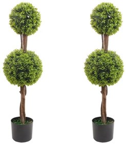 Set 2 plante buxus artificial, tulpina naturala cu doua sfere, 90cm
