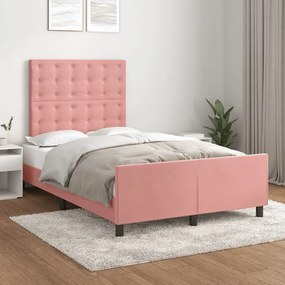 Cadru de pat cu tablie, roz, 120x200 cm, catifea Roz, 120 x 200 cm, Nasturi de tapiterie