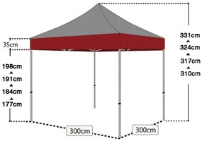 Cort pavilion 3x3 m roșu All-in-One