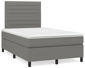 vidaXL Pat cu arcuri, saltea și LED, gri închis, 120x190 cm, textil