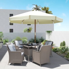 Outsunny Umbrelă Patio Reglabilă, Baldachin Dublu, 8 Stinghii Bambus, Poliester, Ø325x250cm, Bej | Aosom Romania