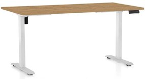 Masă înălțime reglabilă OfficeTech B, 160 x 80 cm, picioare albe, stejar piatra