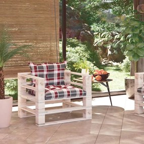 3066051 vidaXL Canapea grădină din paleți cu perne roșii, carouri, lemn de pin