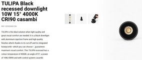 Spot LED incastrabil TULIPA Black recessed downlight 10W 15° 4000K CRI90 casambi