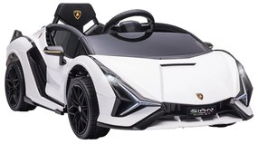 HOMCOM Masina Electrica pentru Copii 3-5ani, Auto Electrica Lamborghini 12V cu Faruri si Muzica, Telecomanda si Viteza 3-8km/h, 108x62x40cm, Alb