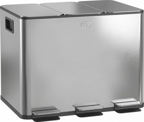 HOMCOM Coș de Gunoi cu 3 Compartimente de 20L, cu Pedală și Capace Silențioase, Ideal pentru Organizare, Dimensiuni 61,9x36,6x56,7 cm, Argintiu | Aosom Romania
