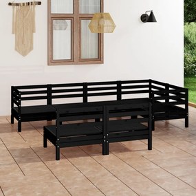 3082751 vidaXL Set mobilier de grădină, 7 piese, negru, lemn masiv de pin