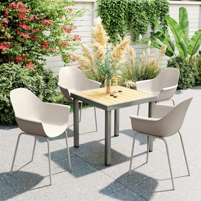 Outsunny Set de 4 Scaune de Grădină Gri, Stivuibile, cu Spătar Înalt și Cotieră, Cadru din Metal, Design Elegant pentru Exterior | Aosom Romania