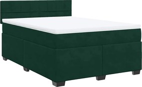 vidaXL Pat box spring cu saltea, verde închis, 160x200 cm, catifea