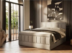 Pat boxspring gri cu spațiu de depozitare 180x200 cm Caya – Maison de Rêve