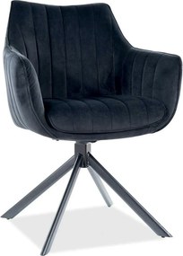 Scaun living rotativ AZALIA, negru, stofa catifelata/metal, 61x44x86 c
