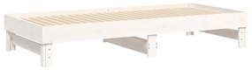 Pat de zi extensibil, alb, 2x(90x200) cm, lemn masiv de pin Alb, 2x (90 x 200) cm