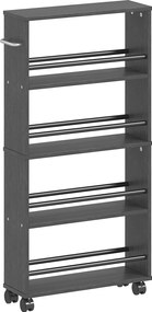 HOMCOM Raft multifuncțional cu roți, design îngust, 4 compartimente, 45x15x91 cm, Negru | Aosom Romania