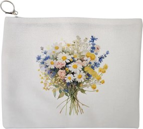 Portfard Cosmetice tip Plic, model Daisy Bouquet, 23x18 cm, Alb, BEKZ®