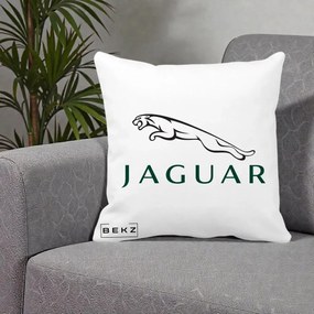 Perna Personalizata cu emblema Jaguar, 40x40 cm, Alba Mata, Husa Detasabila, Perna Inclusa, BEKZ®