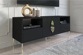 Comodă TV lemn masiv Merlin Personalizabilă Accesorii placate cu Aur, 136 × 40 × 60 cm - Alb