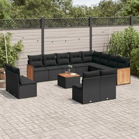 3260557 vidaXL Set mobilier de grădină cu perne, 13 piese, negru, poliratan