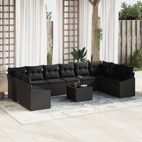 vidaXL Set de canapele pentru grădină 11 pcs Negru Rattan poli
