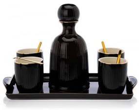 Set ceramic cești cu carafă și tavă KENDI negru