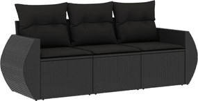 vidaXL Set mobilier de grădină cu perne, 3 piese, negru, poliratan