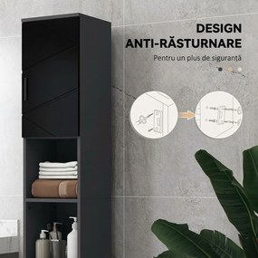 Dulap Baie, Inalt de 183cm cu 2 rafturi deschise si doua dulapuri cu 2 nivele, 30x30x183cm, Negru kleankin | Aosom Romania