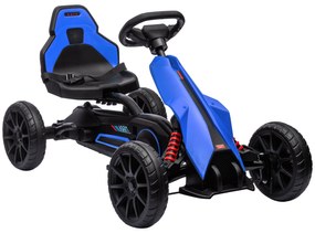 Kart cu pedale pentru copii cu vârsta de 3-8 ani cu scaun reglabil în 4 poziții și roți EVA, 100x58x58,5cm, albastru-negru HOMCOM | Aosom Romania