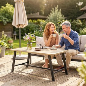 Outsunny Masă de cafea pentru exterior, masă laterală metalică dreptunghiulară cu blat cu aspect de lemn, 100 x 55 cm, Maro | Aosom Romania