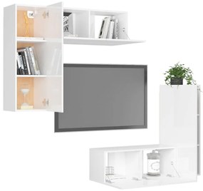 Set de dulapuri TV, 4 piese, alb extralucios, PAL 1, Alb foarte lucios, 80 x 30 x 30 cm