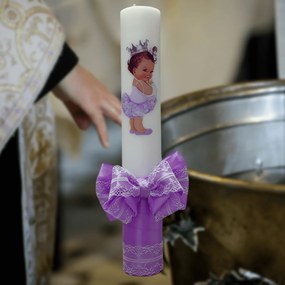 Lumanare botez decorata Printesa cu coroana 4,5 cm, 35 cm