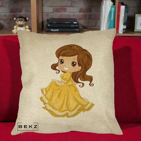 Perna Decorativa Printesa Bella Rochie Aurie, 40x40 cm, Crem, Husa Detasabila, Perna Inclusa, BEKZ®