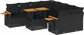 vidaXL Set mobilier grădină perne 9 piese negru poliratan/lemn acacia