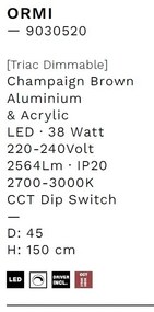 Lustra LED suspendata design modern circular ORMI brown D-45cm