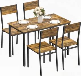 HOMCOM Set masă sufragerie cu 4 scaune, masă de bucătărie pentru 4 persoane, picioare din metal, maro rustic | Aosom Romania