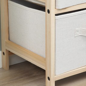 HOMCOM Comodă textilă de depozitare cu 4 sertare pliabile din țesătură de in, stil elegant, pentru dormitor birou sufragerie, 59 x 28 x 50 cm lemn natural bej | Aosom Romania