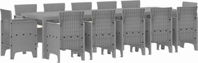 vidaXL Set de masă pentru grădină cu pernă 13 pcs Gri deschis
